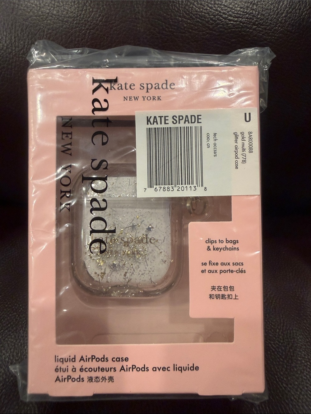 kate spade Pink Liquid AirPods Case with Gold Flakes